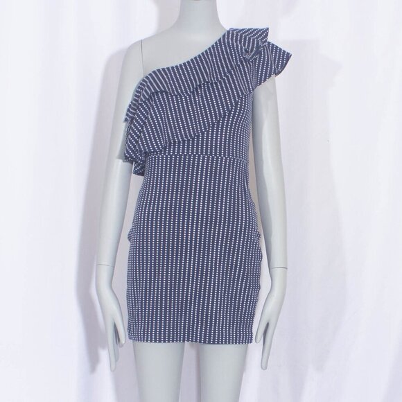 AMANDA UPRICHARD Polka Dot One Shoulder Ruffle Mini Dress Size S - Picture 1 of 7